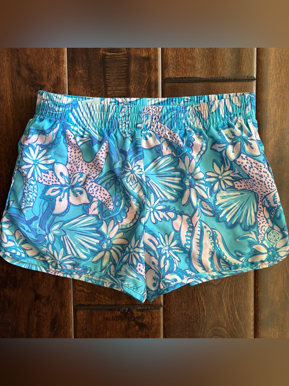 Lilly Pulitzer - Girls Aqua & Pink Tropical Athletic Shorts